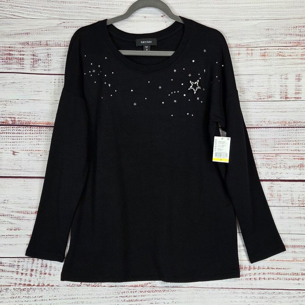 Karen Kane Celestial Black Soft Sweater Size M Jewel Star Studded Whimsigoth NWT